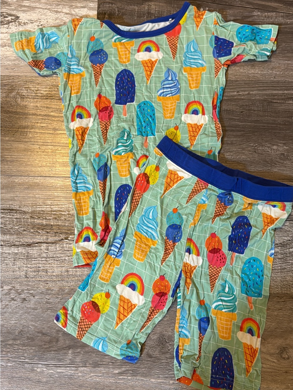 Little Sleepies Mint Ice Cream & Rainbow Pajama Set with Blue Trim